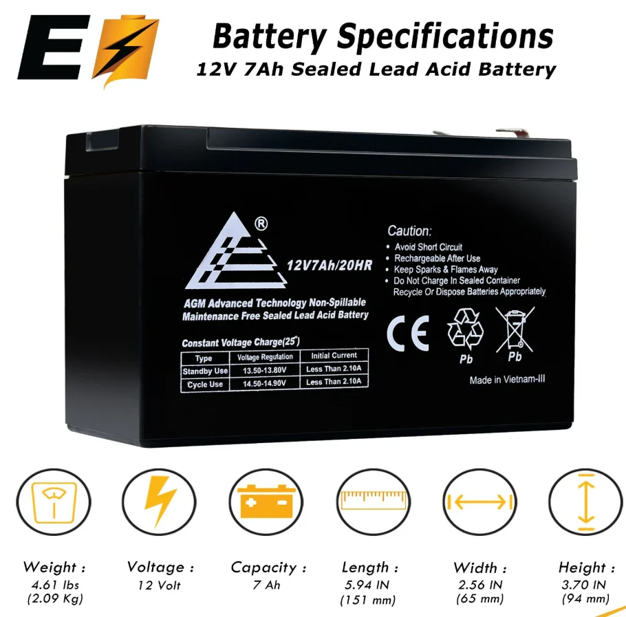 12v 7Ah Sealed Lead Acid Battery for Universal ALARM CONTROL SYSTEM - Image 2