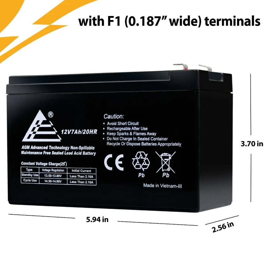 12v 7Ah Sealed Lead Acid Battery for Universal ALARM CONTROL SYSTEM - Image 3