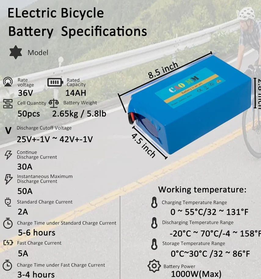 36V 14ah Battery for 200W-1500W Ebike Electric Bicycle Bike - Image 2
