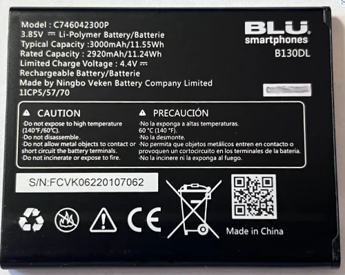 BLU View 2 B130DL B131DL C746042300P Cell Phone Battery