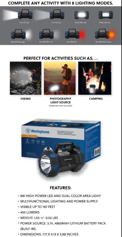 WF217 Rechargeable Search Light, Area Light, Mobile Power Bank - 8 Lighting Modes - Image 4