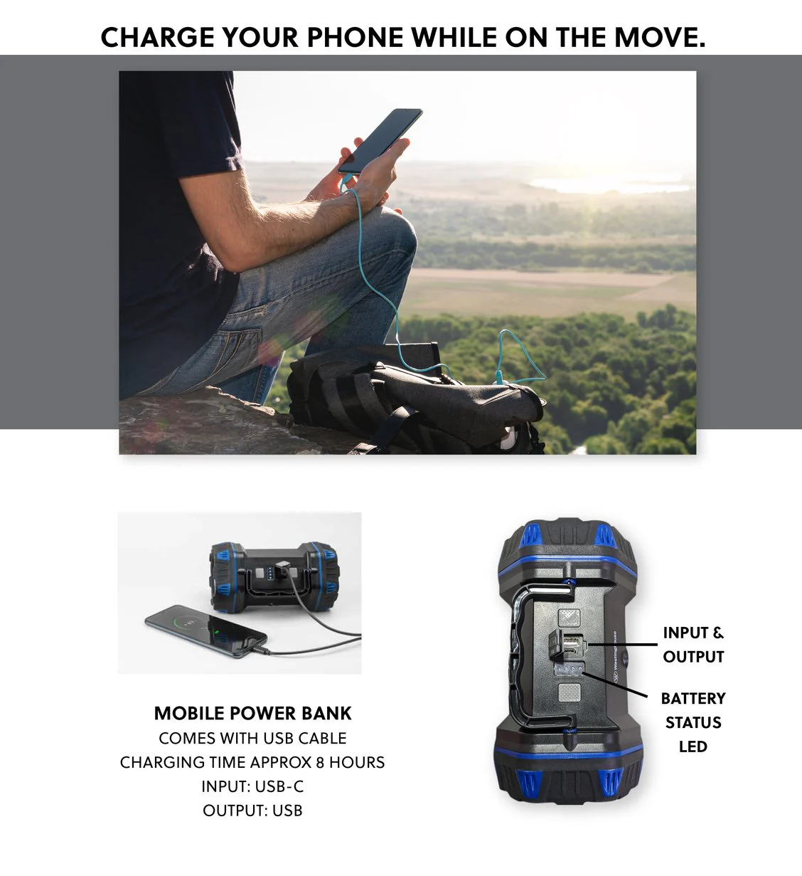 WF217 Rechargeable Search Light, Area Light, Mobile Power Bank - 8 Lighting Modes - Image 6