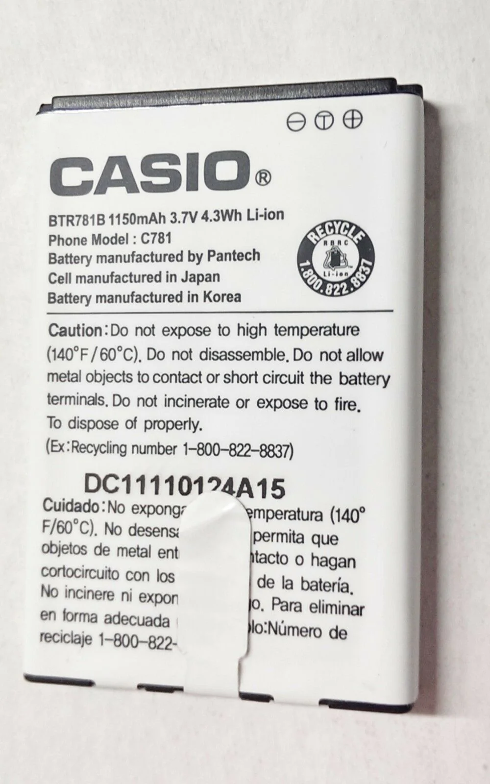 Casio Battery C781 BTR781B G'zOne Ravine 2 Verizon 1150mAh