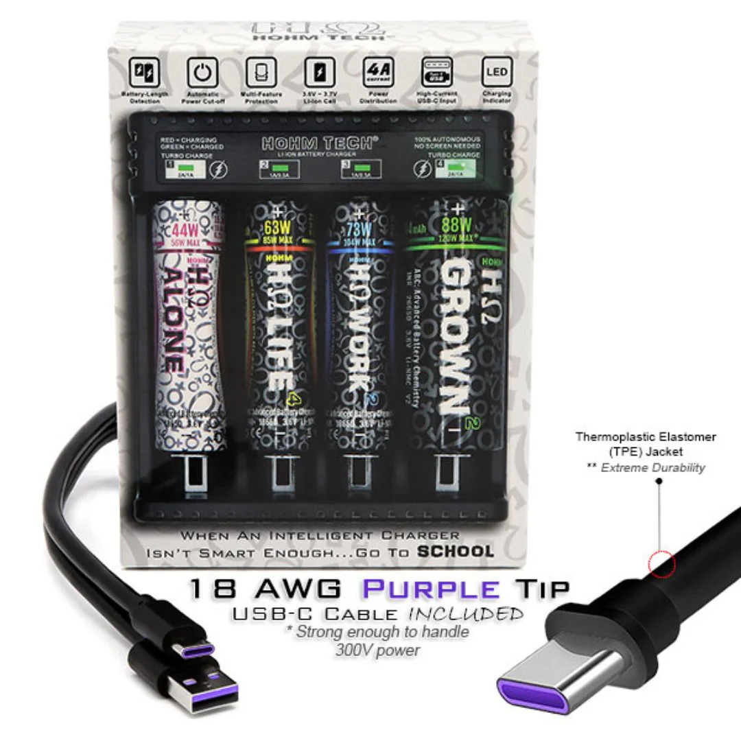 18650 Charger with 4 Hohm Life Batteries -Charger Fits: 18650, 20700, 21700, 26650 - Image 6