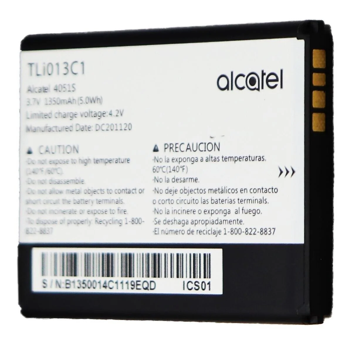 Alcatel OEM Rechargeable Battery (TLi013C1) 1ICP5/43/54 - Image 2