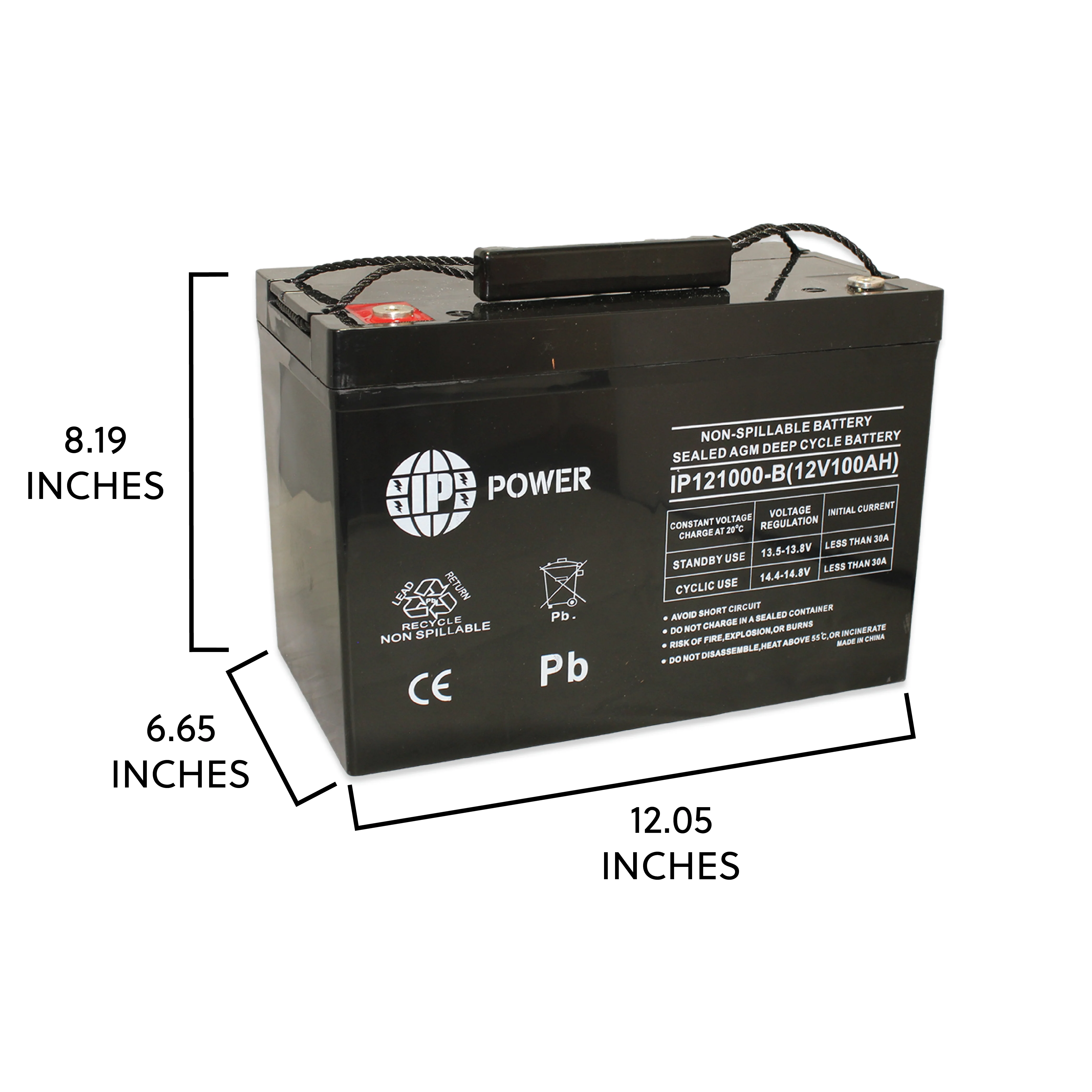 IP POWER IP121000-B 12V 100Ah, Sealed Lead Acid Rechargeable Battery - Image 2