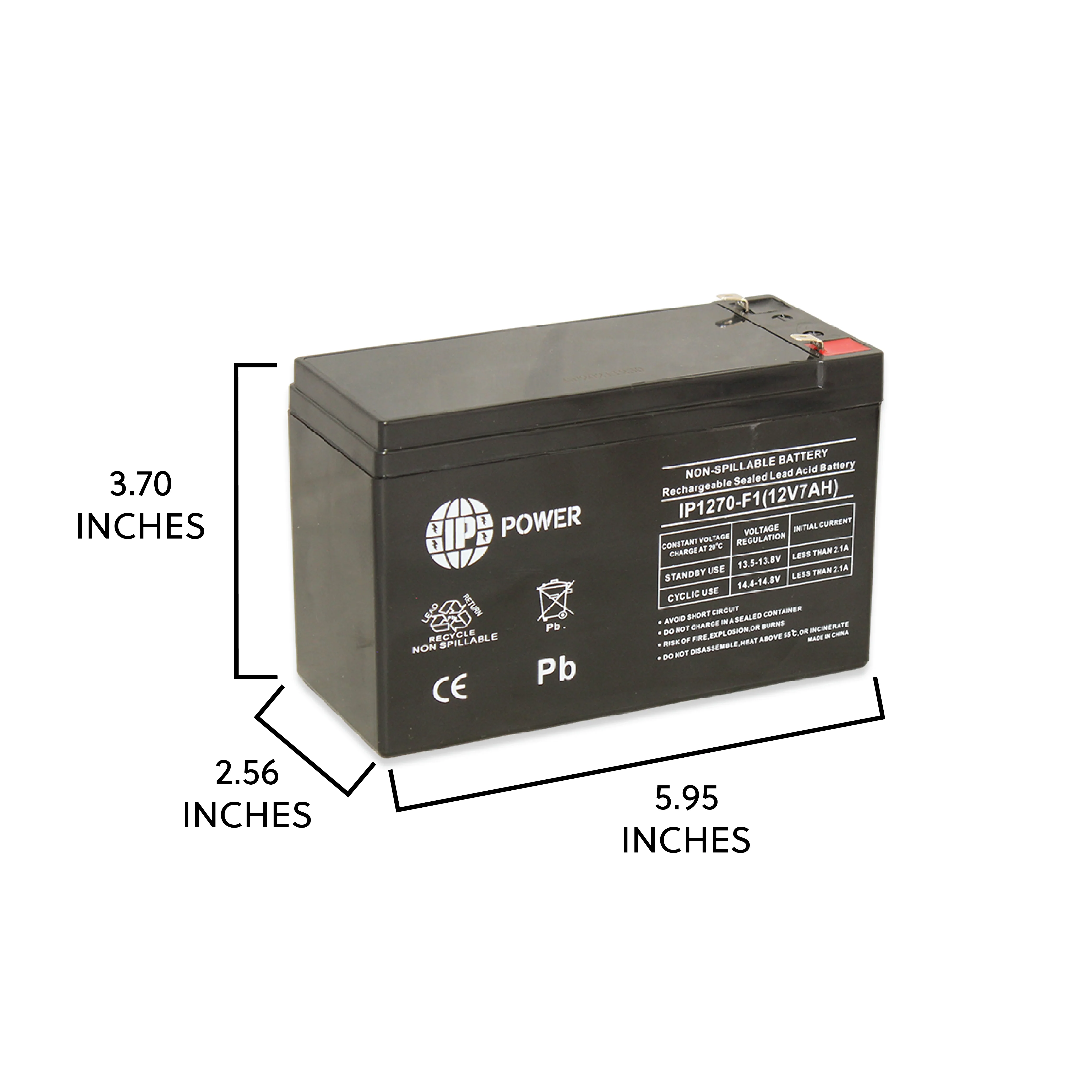 12V 7Ah F1 Terminal Sealed Lead Acid Rechargeable Battery IP Power - Image 3