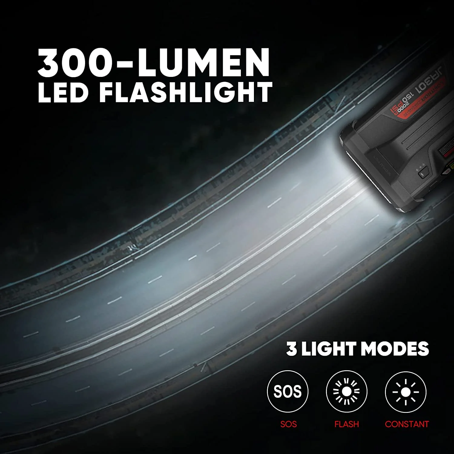 Car Jump Starter 2000amp with 150 Psi air inflator and Flashlight - Lokithor JA301 - Image 5