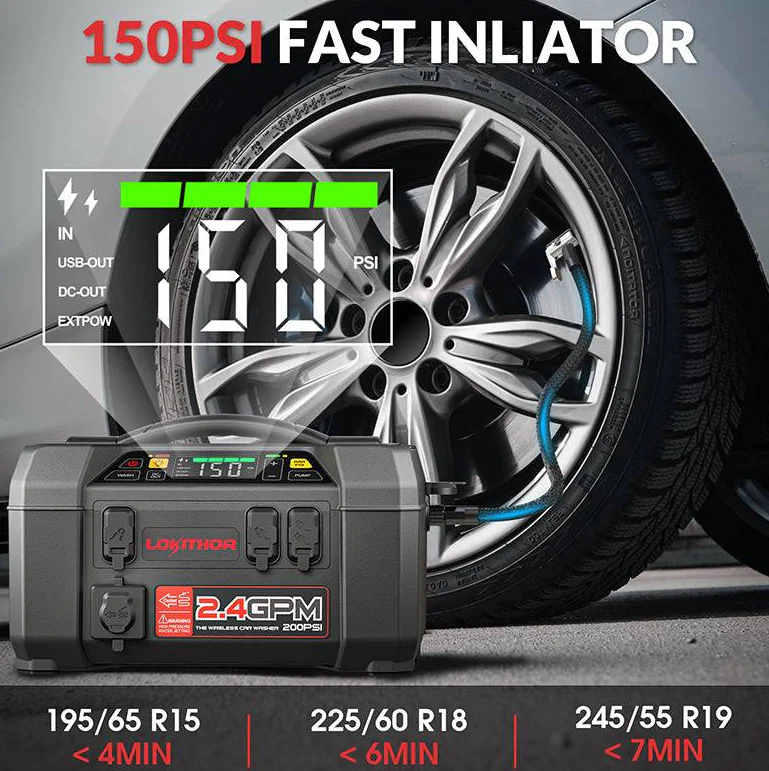 Lokithor AW401 2500A Jump Starter + Air Compressor + 200 PSI Water Pump - Image 2