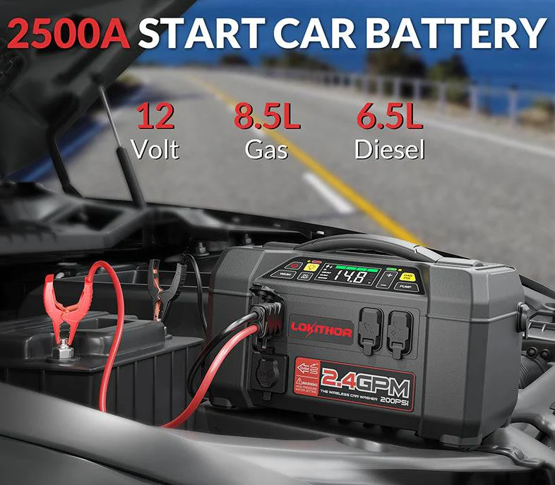 Lokithor AW401 2500A Jump Starter + Air Compressor + 200 PSI Water Pump - Image 4