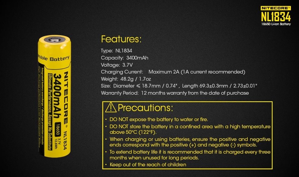 Nitecore 18650 Battery NL1834 3400mAh - Image 3