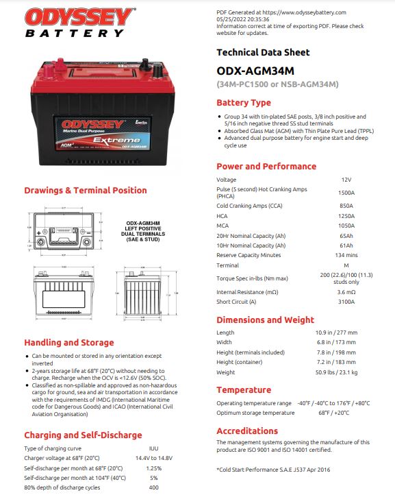 Odyssey Battery 34MODX-AGM34M (34M-PC1500 or NSB-AGM34M) - Image 8