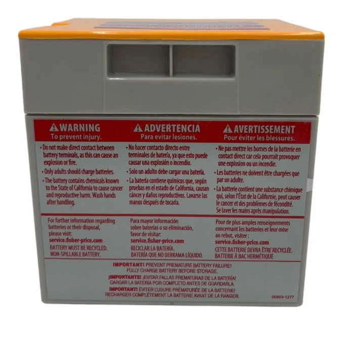 Power Wheels 12V Battery Orange Top for Hurricane and Many Other Fisher-Price 00801-1776 - Image 4