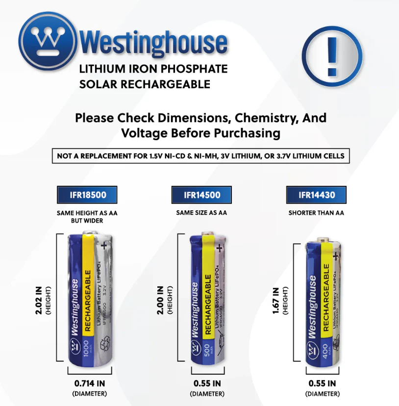 14500 Rechargeable Batteries IFR14500 4 pack Westinghouse Rechargeable AA Battery - Image 3