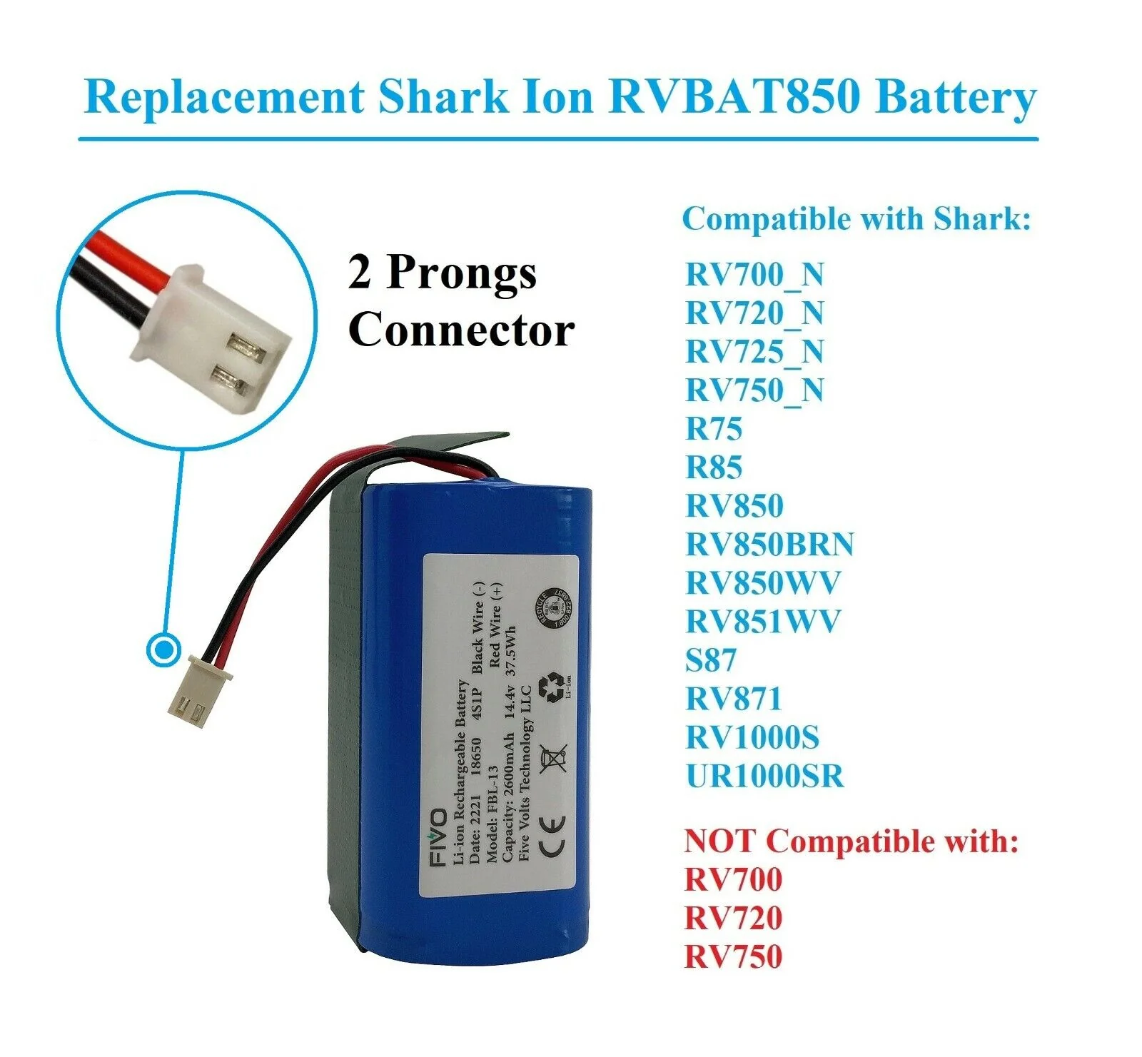 Shark Ion R75 RV85 RV850 RV750-N RVBAT850 (2-prongs plug) - Image 2