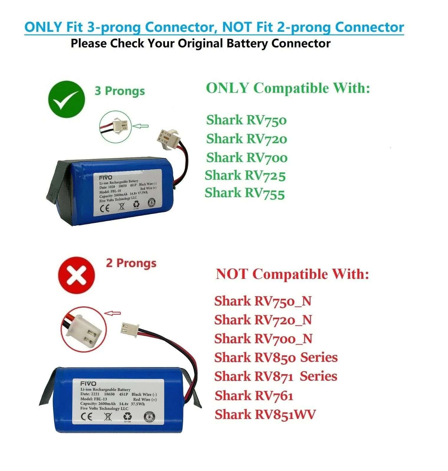 Shark Ion RV750, RV720, RV700 Robot Vacuum Replacement Battery Pack (3 Prongs) - Image 2