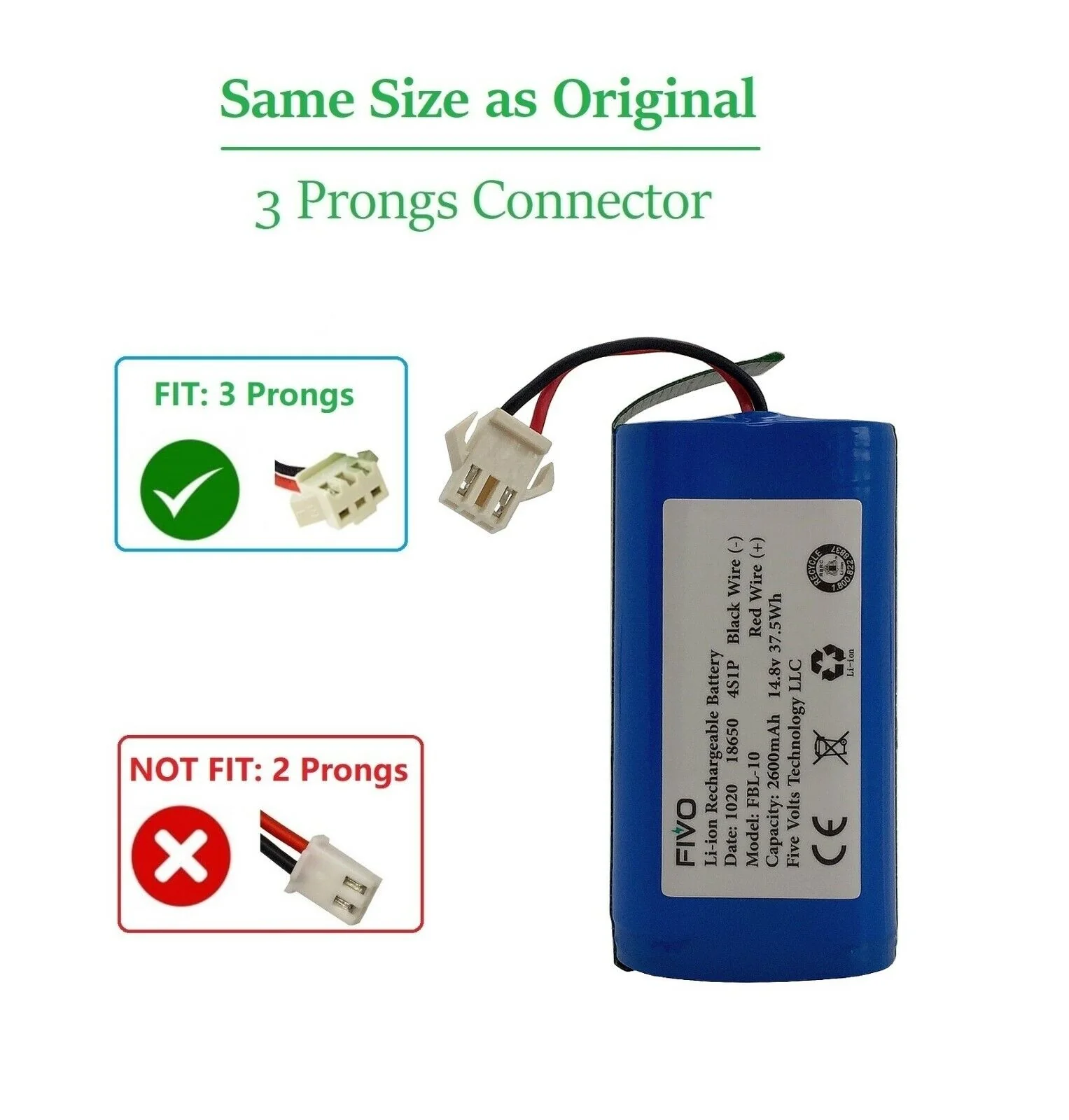 Shark Ion RV750, RV720, RV700 Robot Vacuum Replacement Battery Pack (3 Prongs) - Image 3