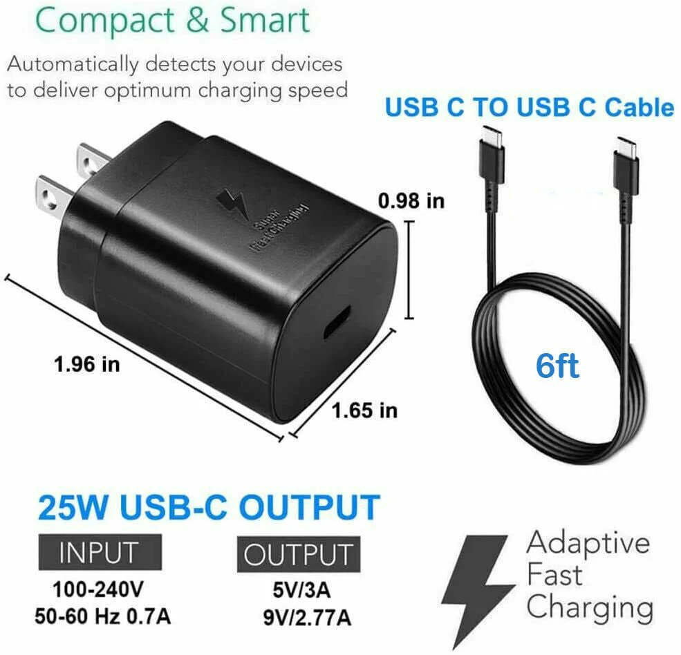 USCB-C Super Fast Wall Charger+6FT Cable For Samsung Galaxy S20 S21 S22 - Image 3