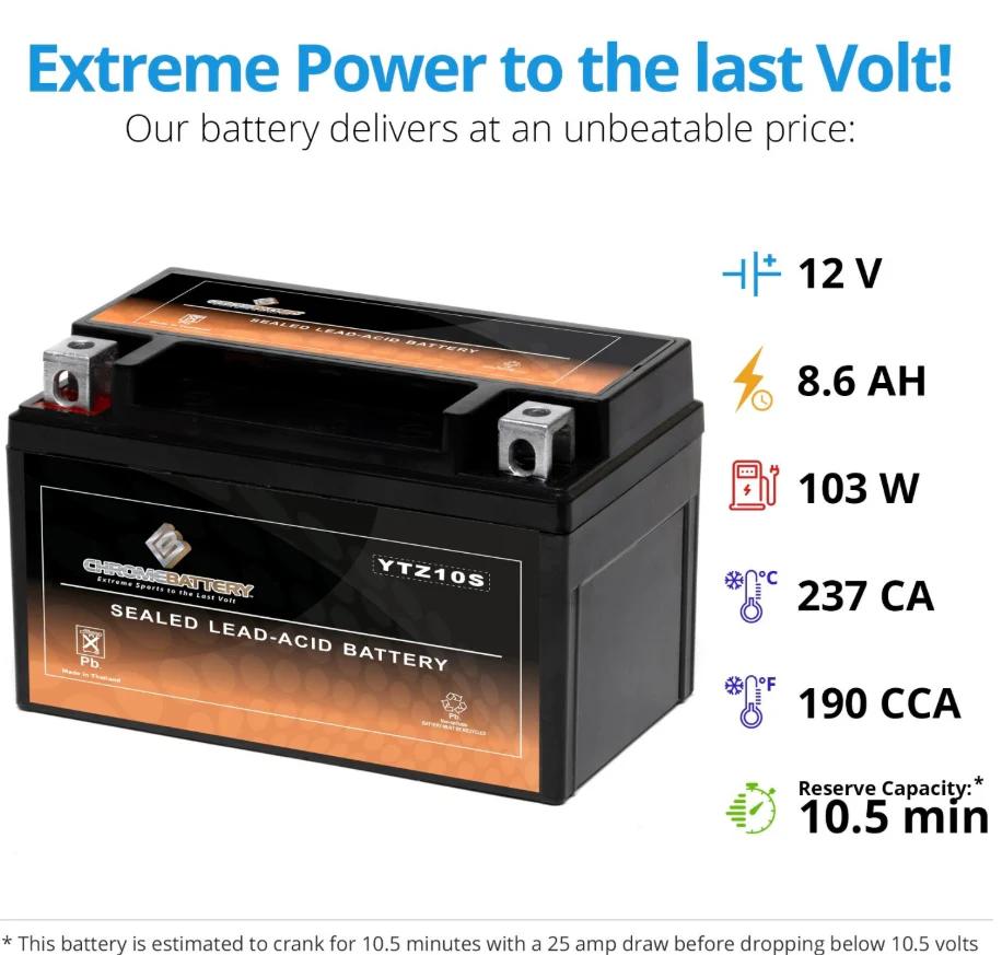 YTZ10S-BS Maintenance Free - Sealed AGM Motorcycle Battery - Image 3
